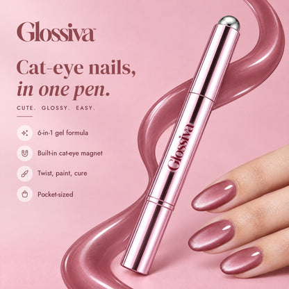 Glossiva cat-eye gel pen with glossy mauve cat-eye nails